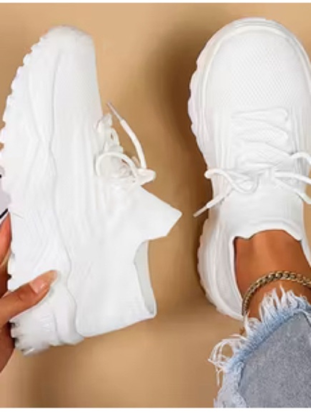 Women's breathable white sneakers